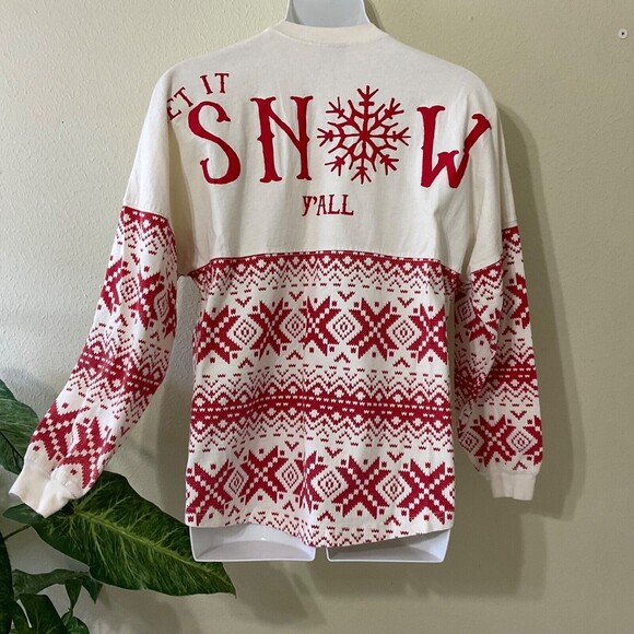 Spirit Jersey women size L Let it snow Red Snow Flakes Fair Isle cozy USA - Picture 3 of 12